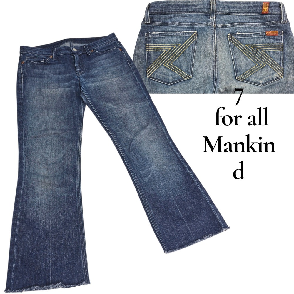 7 For All Mankind Jeans Womens 29 Blue Cotton Bootcut Raw Hem Signature Y2K Boho